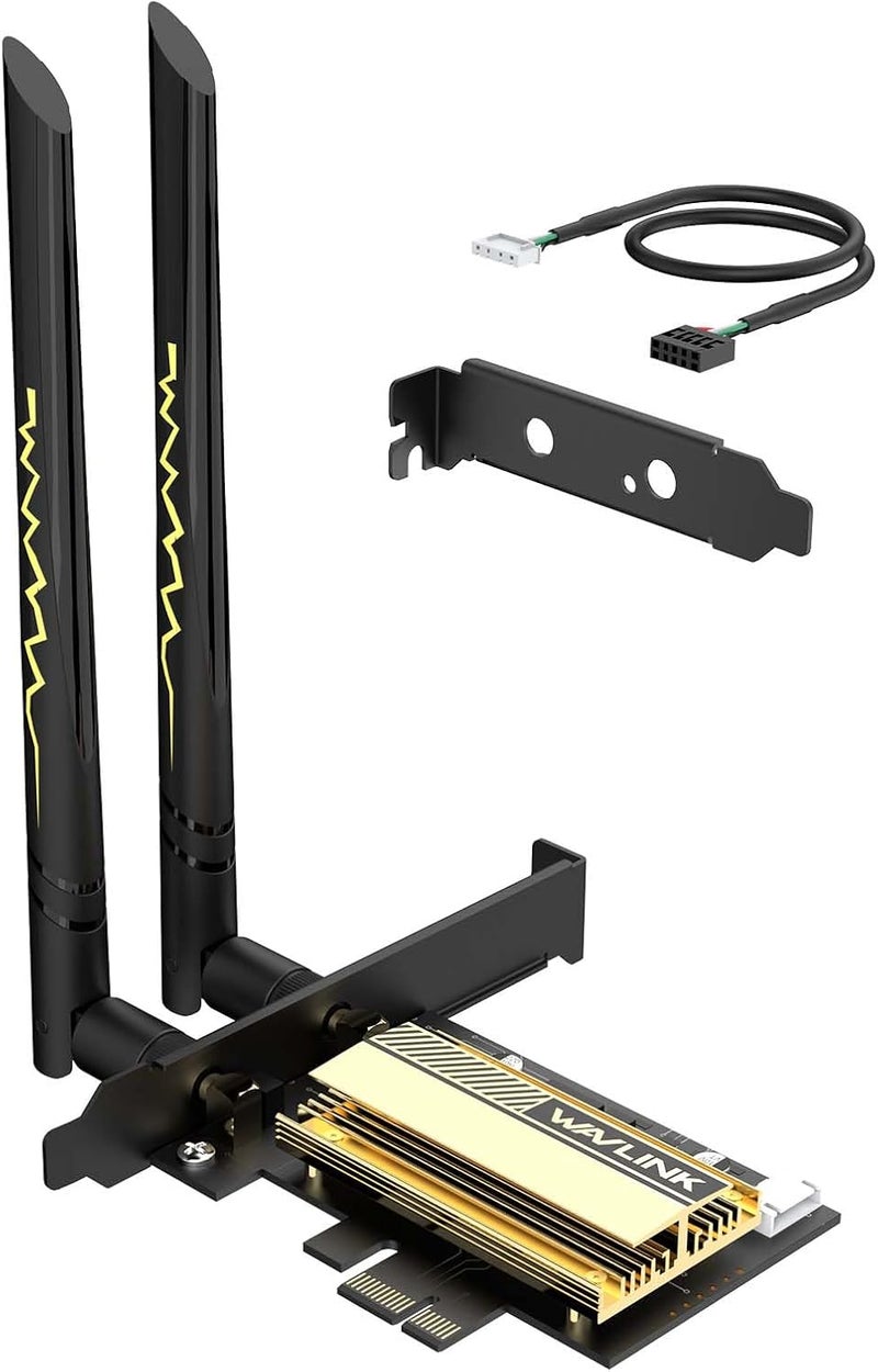 WAVLINK AXE5400 PCIe WiFi 6E WiFi Card, 2025 Tri-Band Wireless Network Card with Bluetooth 5.3, AX210 Chip, MU-MIMO, WPA3, OFDMA, Low-Profile Bracket, Heat Sink - Image 1